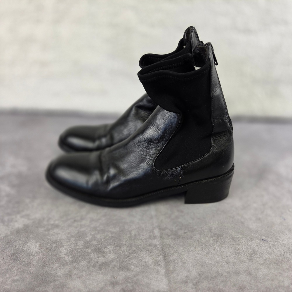Riddler Black Leather Stretch Sock Ankle Boots Rear Zip 974-6422 085 Mens 7M
